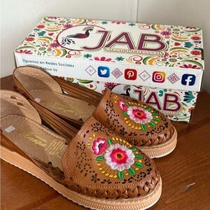 Brown Tan Platform Floral Women’s Sandals Huaraches Mexicanos